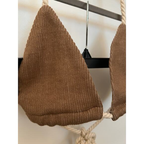 Ricki Brazil Bamboo Rope Tie Bikini Top Brown S Sexy Club Wear Resort Knit Party - Picture 7 of 10